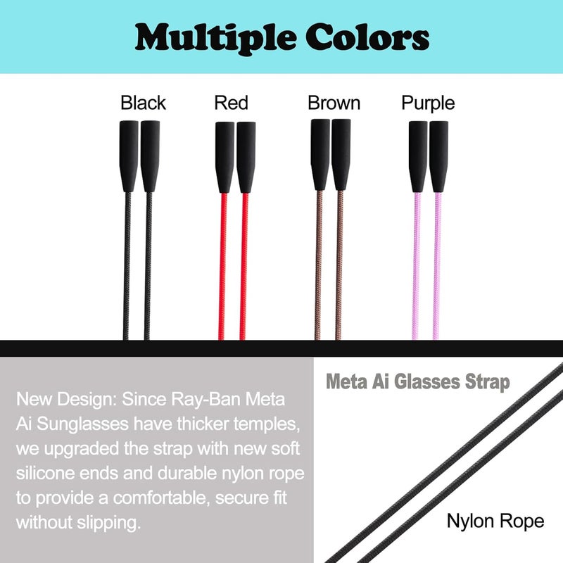 TBATAIL Glasses Strap for Ray-Ban Meta and Wide Frame Glasses –Adjustable Sunglasses Straps Cords for Men Women kids-Eye Glasses Holders Around Neck, Eyewear String Lanyard Retainer(3pcs 14in Black) - Image 2